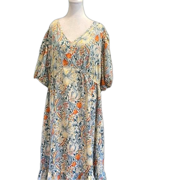 Moosta 4X maxi floral V neck dress  with elastic side gathered waist - Picture 2 of 8